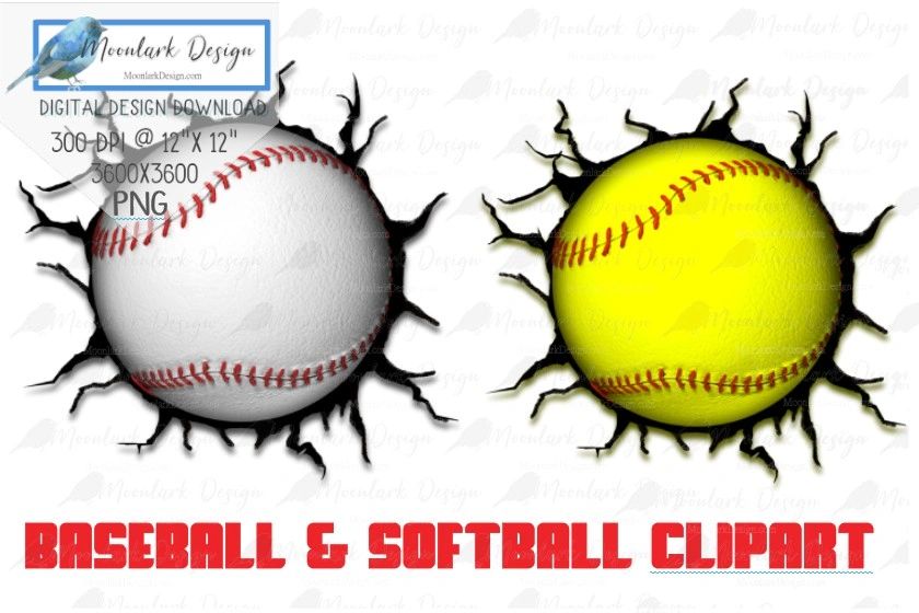 Baseball cracked wall, Softball cracked wall, baseball clipart